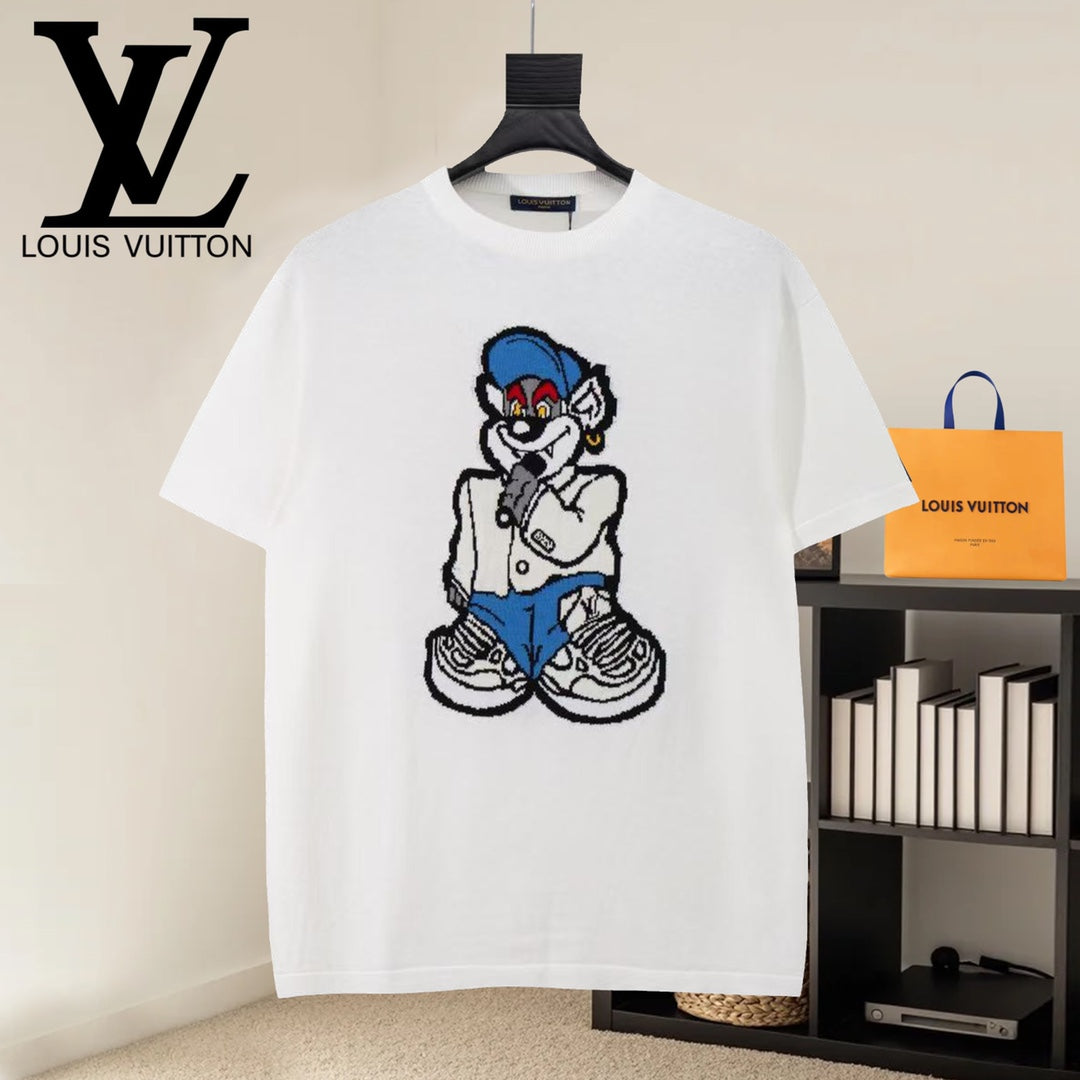 Louis Vuitton white T-shirt with blue-and-black cartoon character graphic