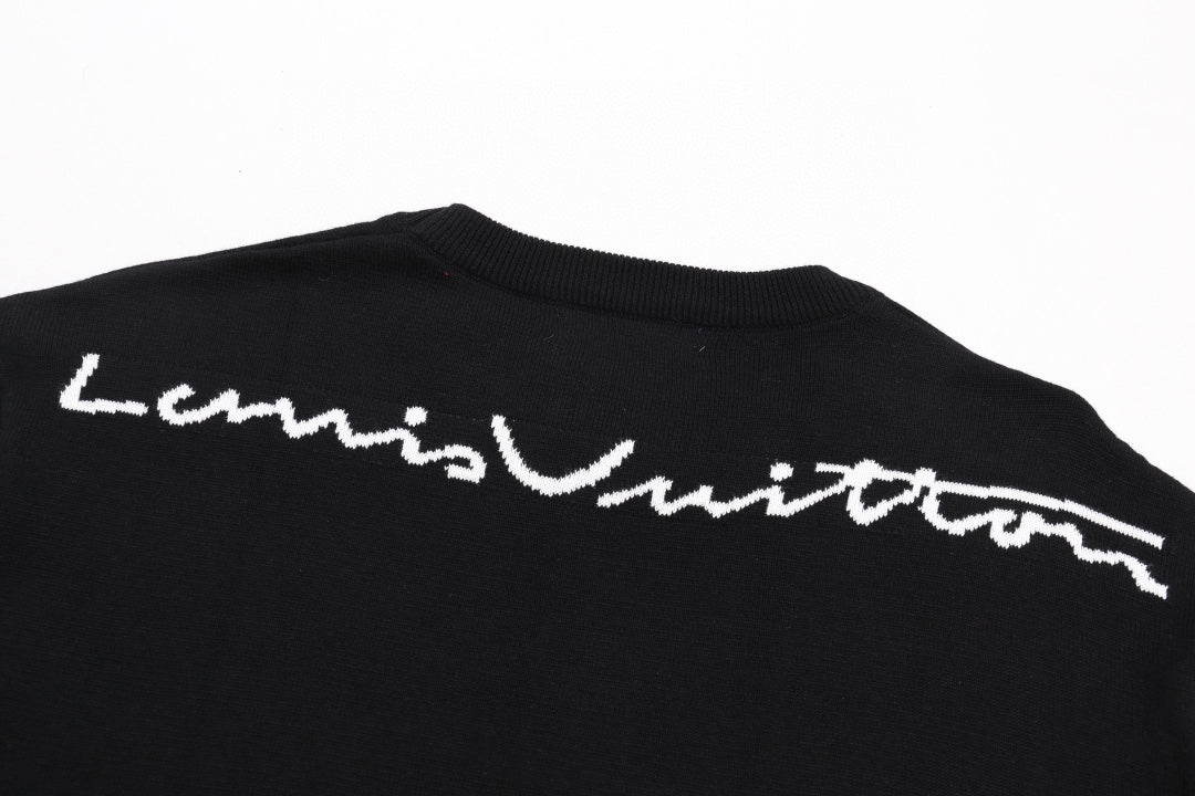 Black T-shirt back with white script logo graphic