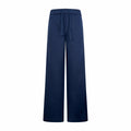 Navy wide-leg drawstring pants with elastic waistband and side pockets