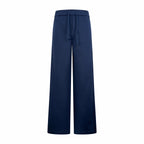 Navy wide-leg drawstring pants with elastic waistband and side pockets