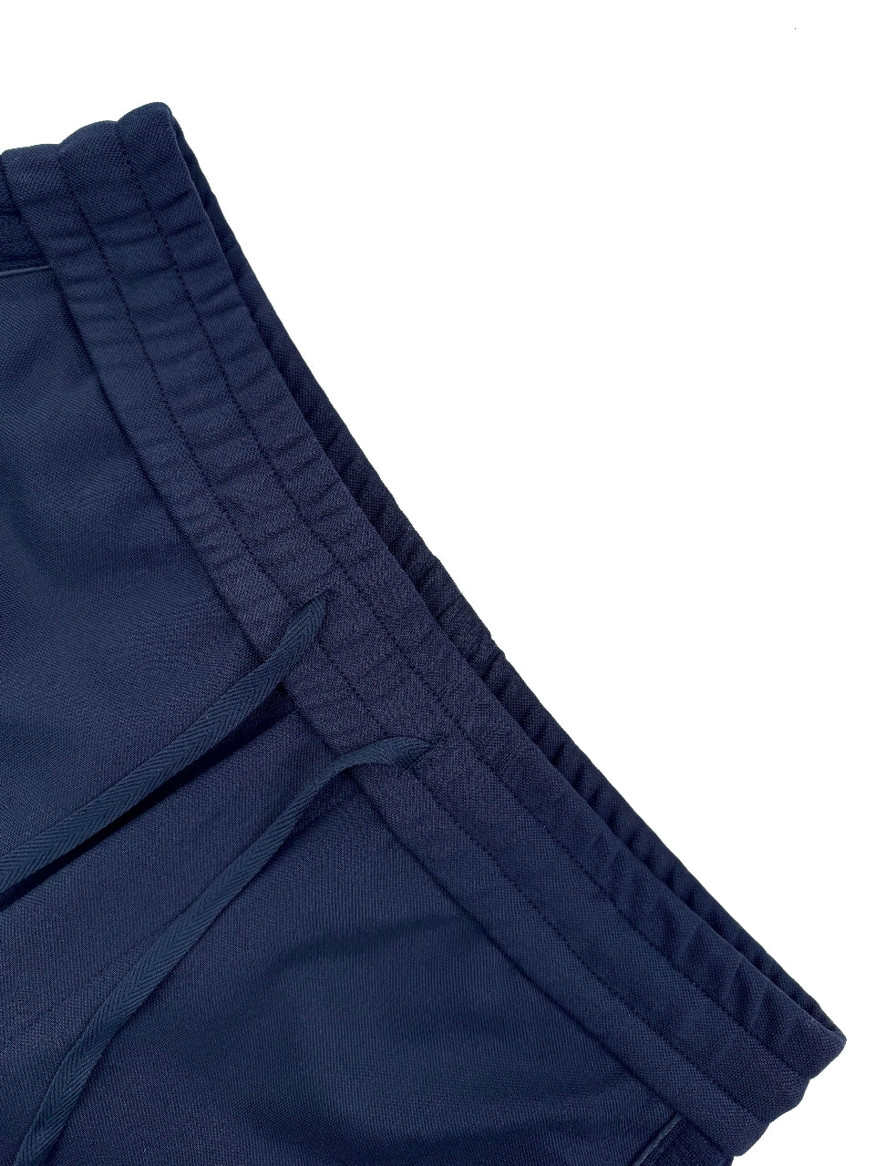 Navy elastic waistband with drawstring and stitched seam detail