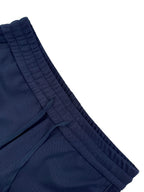 Navy elastic waistband with drawstring and stitched seam detail