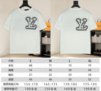 Light blue short-sleeve T-shirt with black LV heart motif on front