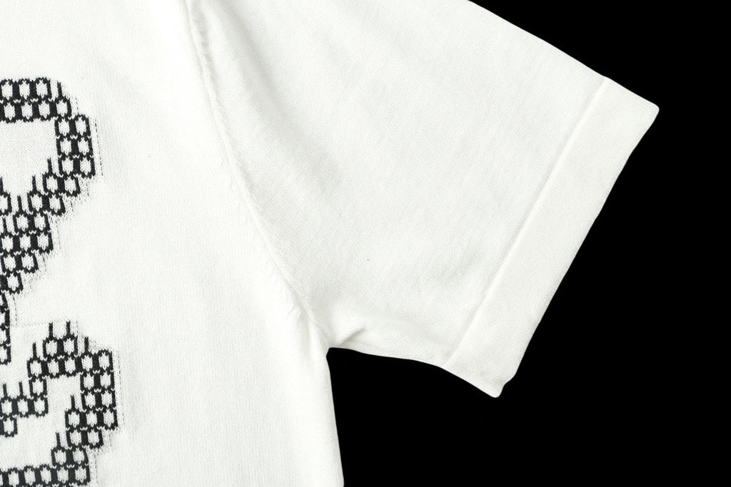 Light blue T-shirt sleeve and hem with partial black LV studded motif