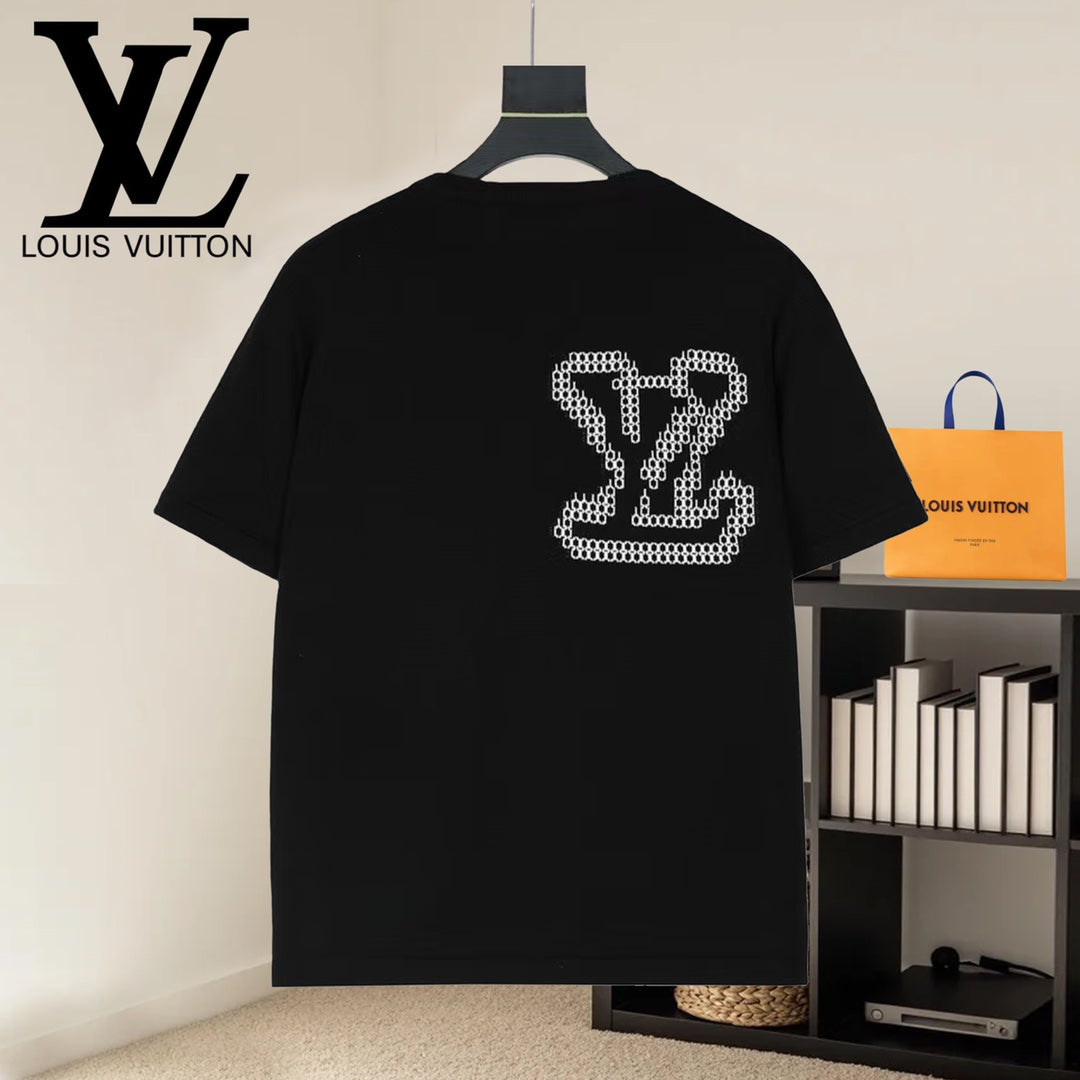 Black Louis Vuitton T-shirt with rhinestone LV monogram on back
