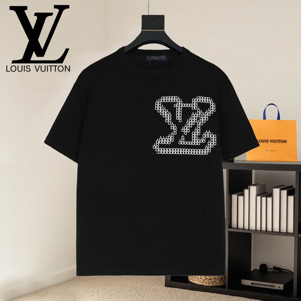 Black Louis Vuitton T-shirt with rhinestone LV monogram on front