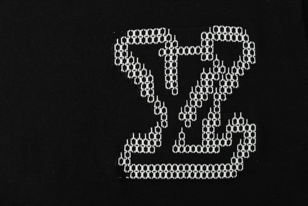 Black Louis Vuitton T-shirt with large rhinestone LV logo graphic