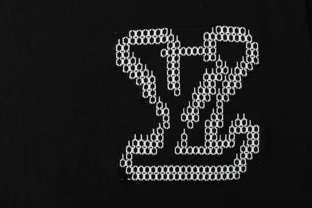 Black Louis Vuitton T-shirt with large rhinestone LV logo graphic