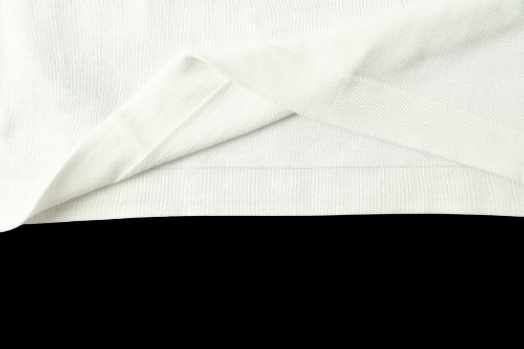 White T-shirt fabric with folded shoulder and neckline area