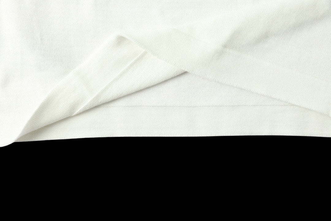 White T-shirt fabric with folded shoulder and neckline area