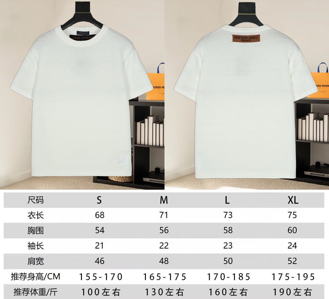 Two white crewneck short-sleeve T-shirts on hangers, front and back