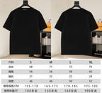Black crewneck T-shirt on hangers, front and back views