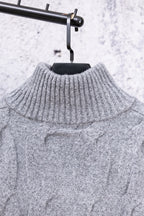 Heather gray ribbed turtleneck knit sweater collar