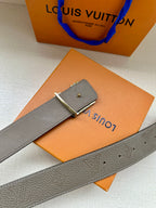 Louis Vuitton belt gray leather with silver buckle and small keeper tab