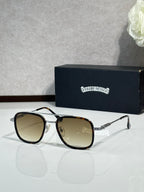 Metal-frame sunglasses with brown-tinted lenses and black frame edges