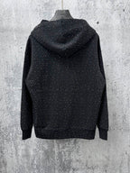 Balenciaga long-sleeve hoodie back, dark with white speckle print and hood