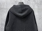 Balenciaga long-sleeve hoodie back, dark with white speckle print and hood