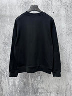 Black long-sleeve sweatshirt back view, crew neck and ribbed cuffs