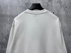 White crewneck long-sleeve sweatshirt, plain back with ribbed hem and cuffs