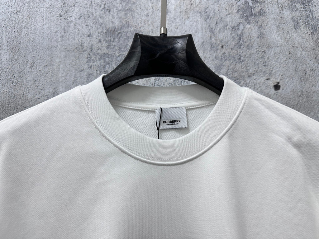 White sweatshirt neck with inner collar label, ribbed trim and clean front