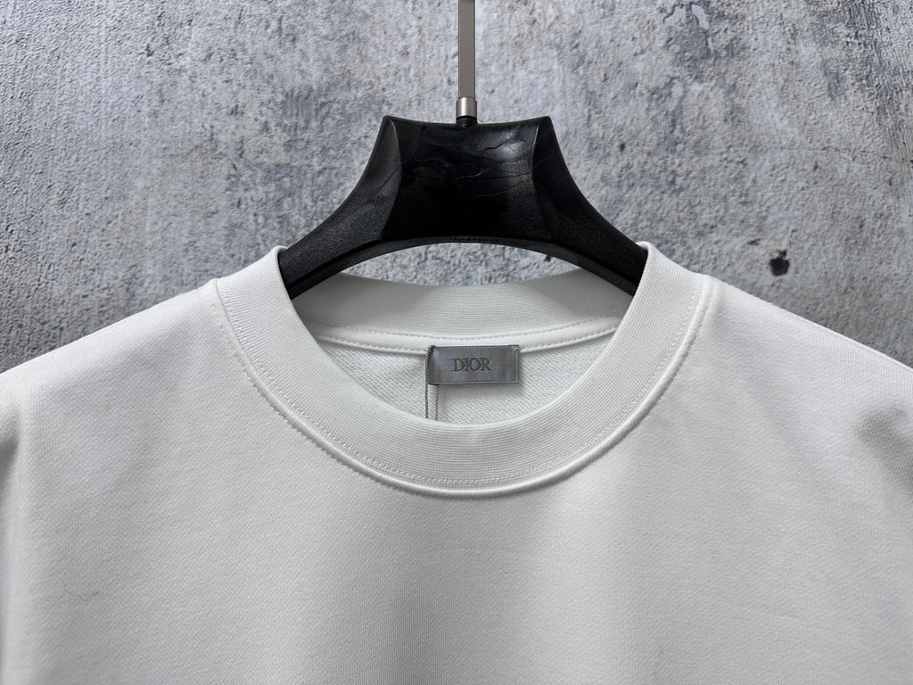 White sweatshirt crew neck with Dior label on inner collar