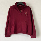 Gucci maroon long-sleeve half-zip sweatshirt with front pocket and embroidered crest
