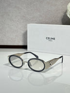 Celine dark round glasses with silver arms and light-tinted lenses