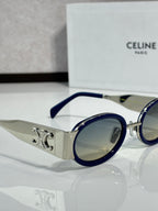 Celine blue round glasses with silver temple detail and light-tinted lens