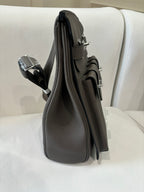 Hermes leather handbag gray with top handle and adjustable shoulder strap