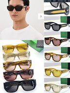Bottega Veneta sunglasses shown in multiple frame colors with dark and light tinted lenses