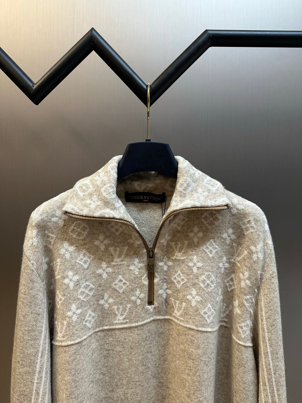 Louis Vuitton long-sleeve half-zip sweater front with monogram design