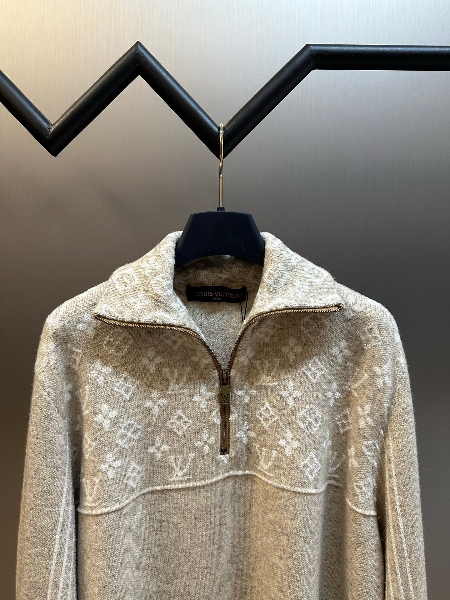 Louis Vuitton long-sleeve half-zip sweater front with monogram design