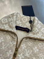 Louis Vuitton long-sleeve half-zip sweater close-up with monogram logo