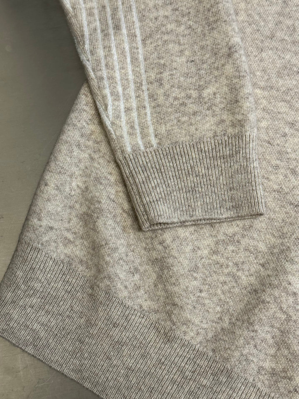 Louis Vuitton knit sweater cuff and hem with ribbed trim in taupe