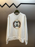 White Gucci long-sleeve sweatshirt with front circular logo graphic