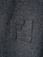 Fendi long coat pocket and fabric texture, dark gray with stitched flap