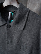 Fendi long coat detail, dark gray stand collar and button front
