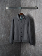 Fendi long coat, heather dark gray, front button placket and stand collar