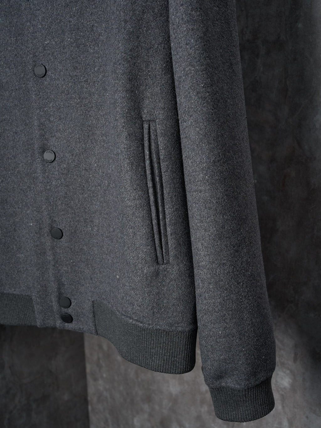 Fendi long coat cuff and side pocket, dark gray with ribbed trim