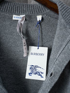 Burberry cardigan knit collar with button placket; hang tag shows Burberry logo