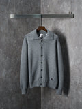 Burberry long-sleeve cardigan, heather gray knit, button-front and stand collar