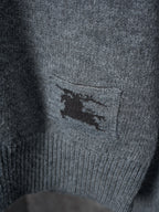 Burberry cardigan embroidered horse logo patch on heather gray knit ribbed trim