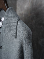 Burberry cardigan shoulder and side, heather gray knit with ribbed cuff