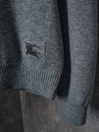 Burberry cardigan hem panel with embroidered horse logo on heather gray knit