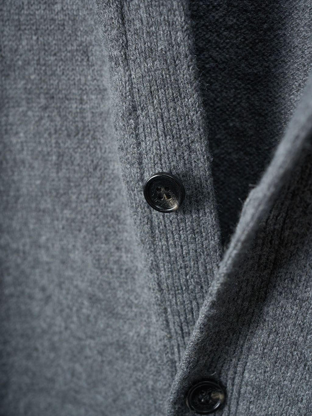Burberry cardigan button-front, heather gray knit with dark buttons