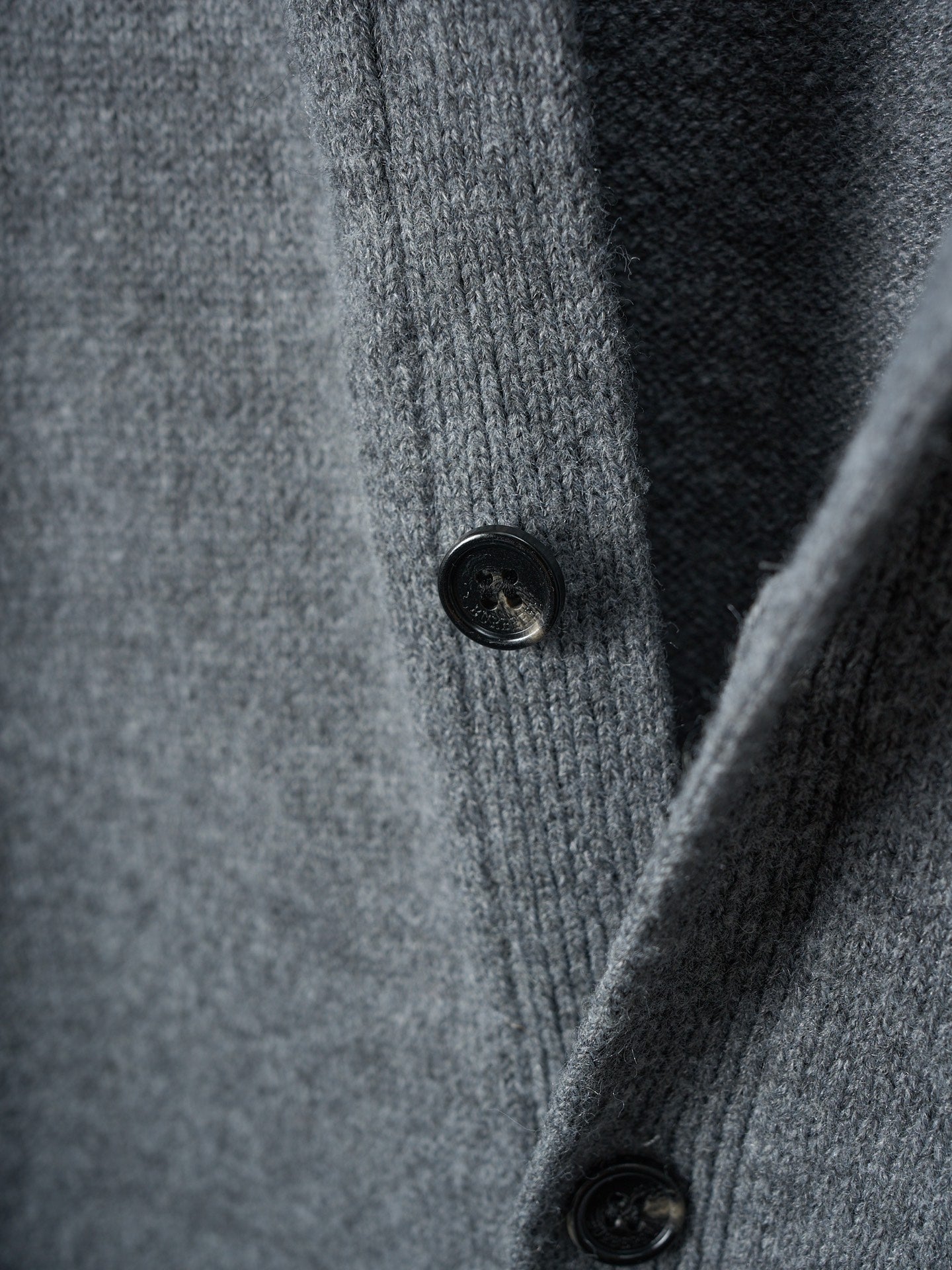 Burberry cardigan button-front, heather gray knit with dark buttons