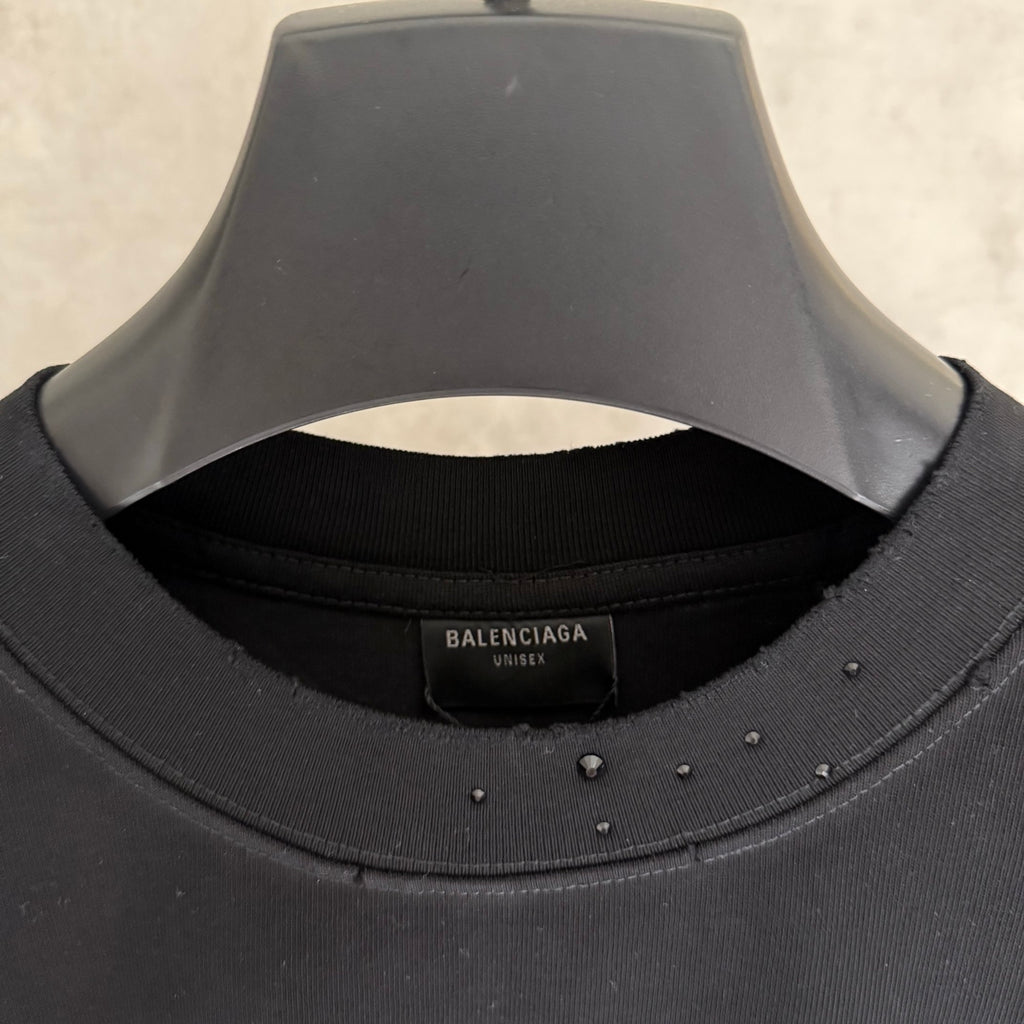 Balenciaga black crewneck collar with inner label reading Balenciaga and stud accents