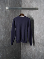 Long-sleeve knit sweater in dark navy with ribbed crew neck and cuffs