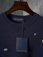 Louis Vuitton knit sweater, dark navy, crew neck with hang tag and small emblem