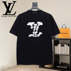 Louis Vuitton black short-sleeve T-shirt with white chest graphic and crew neck